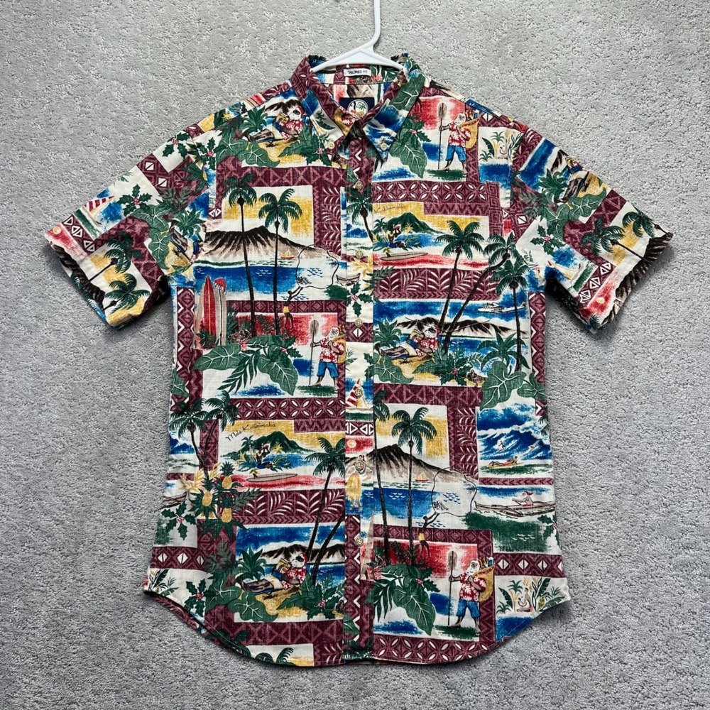 Reyn Spooner Shirt Mens M Multicolor Tailored Fit Mele Kalikimaka Santa Hawaiian
